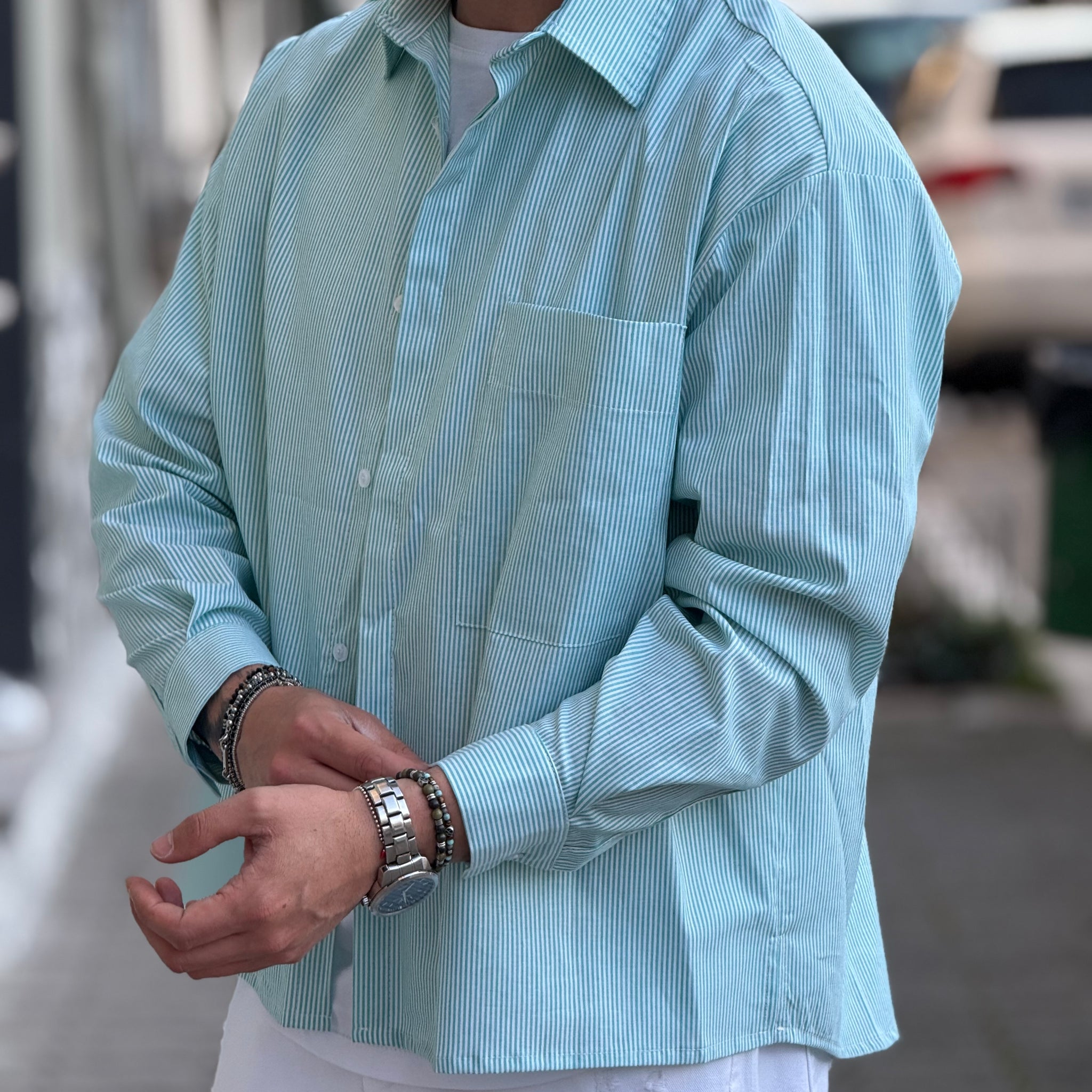 CAMICIA RIGATA IN VERDE ACQUA NEW JOB BRAND