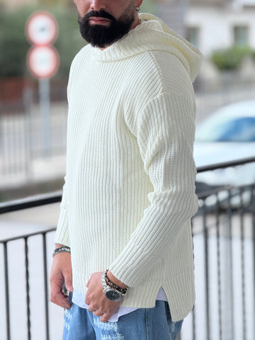 Pullover oversize cappuccio bianco  new job brand