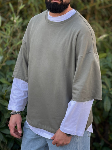 Shirt 300gr  doppiamanica bianca/verde militare garzata new job brand