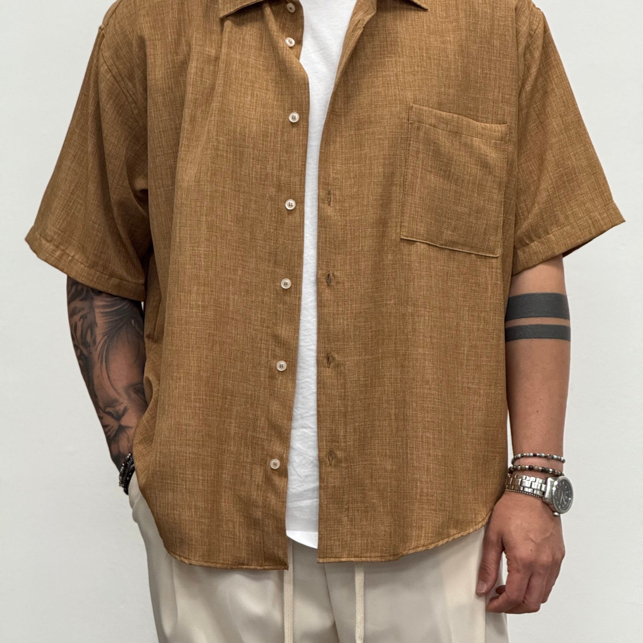 CAMICIA OVERSIZE TABACCO FIAMMATO  NEW JOB BRAND