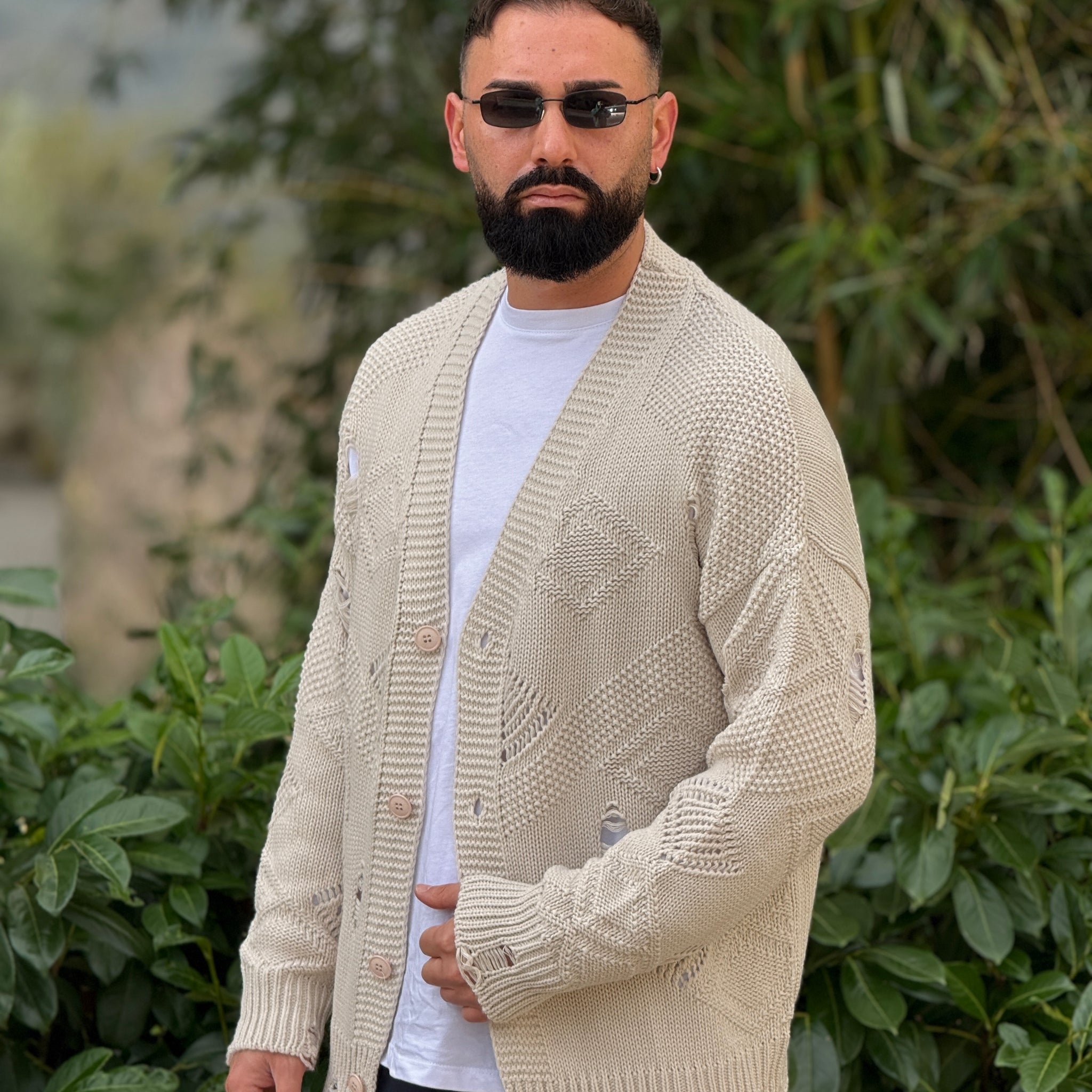 Cardigan Over sfrangiato  beige New Job Brand