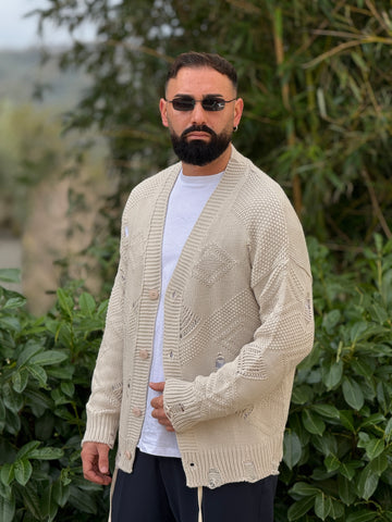 Cardigan Over sfrangiato  beige New Job Brand