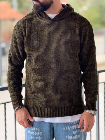 Pullover oversize cappuccio verde  militare ciniglia new job brand