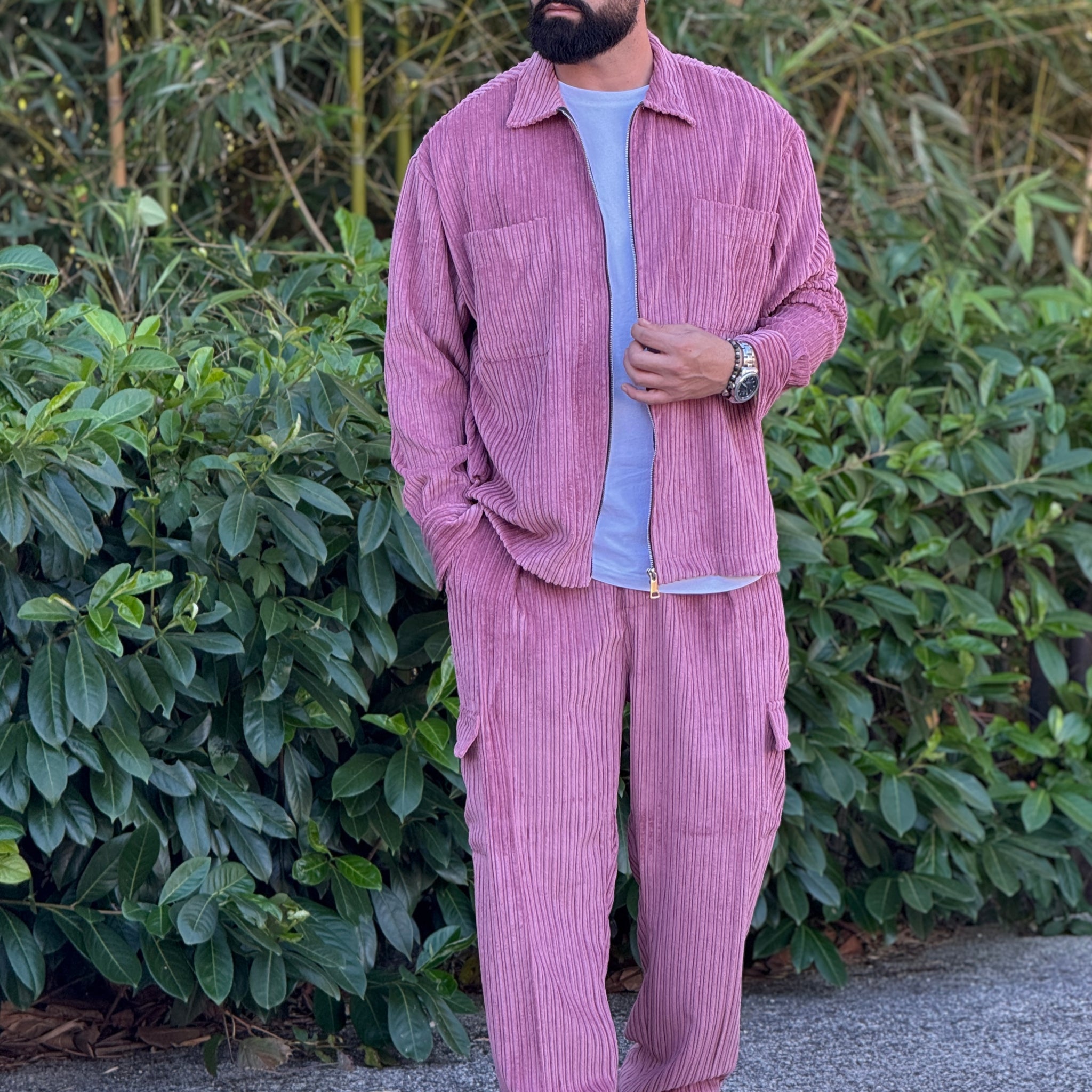 Coordinato velluto over rosa new job brand