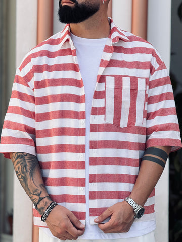 CAMICIA RIZZ OVER  BIANCO/ROSSO  RIGATA NEW JOB BRAND