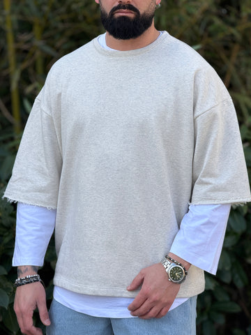 Shirt 300gr  doppiamanica bianca/beige garzata new job brand