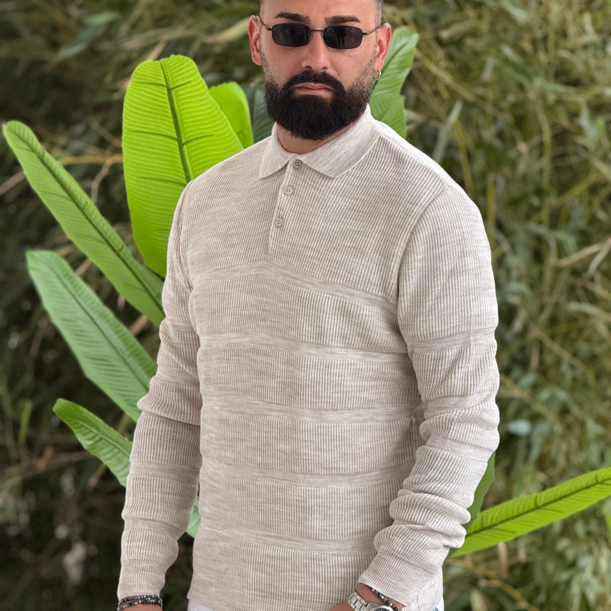 Pullover Polo verde bosco beige new job brand