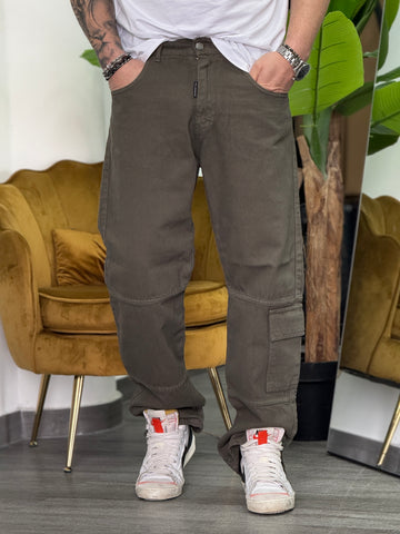 Jeans Alf30 verde militare con spacco  new job brand