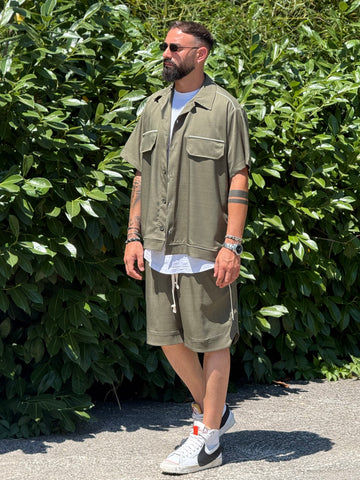 Coordinato Over Riga Verde Militare  New Job Brand