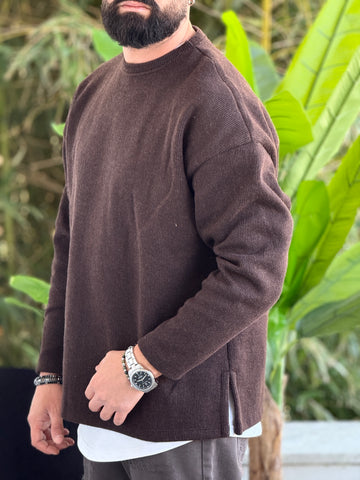 Pullover costina moro oversize con spacco verde  new job brand