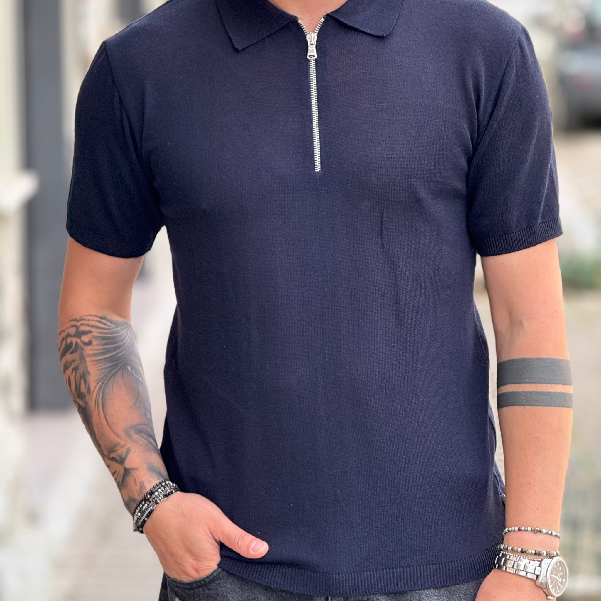 POLO ZIP IN FILO BLU NEW JOB BRAND