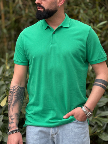 Polo verde fluo in cotone  piquè mezza manica