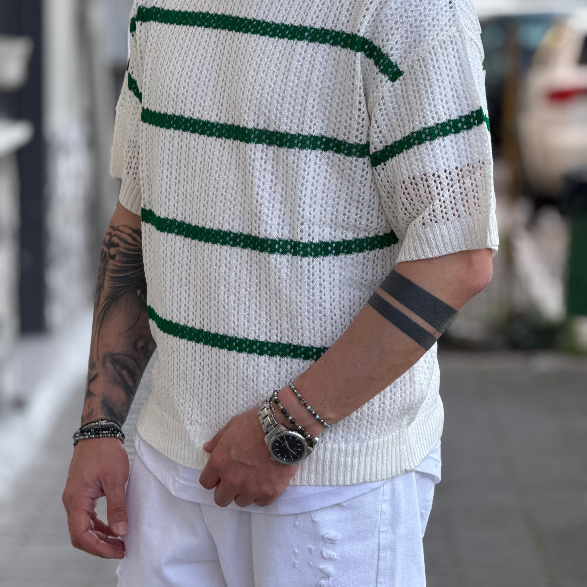 SHIRT OVER TRAFORATA RIGA VERDE NEW JOB BRAND