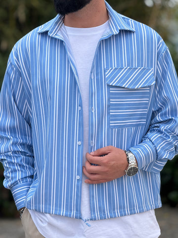 Camicia over riga  celeste New Job Brand