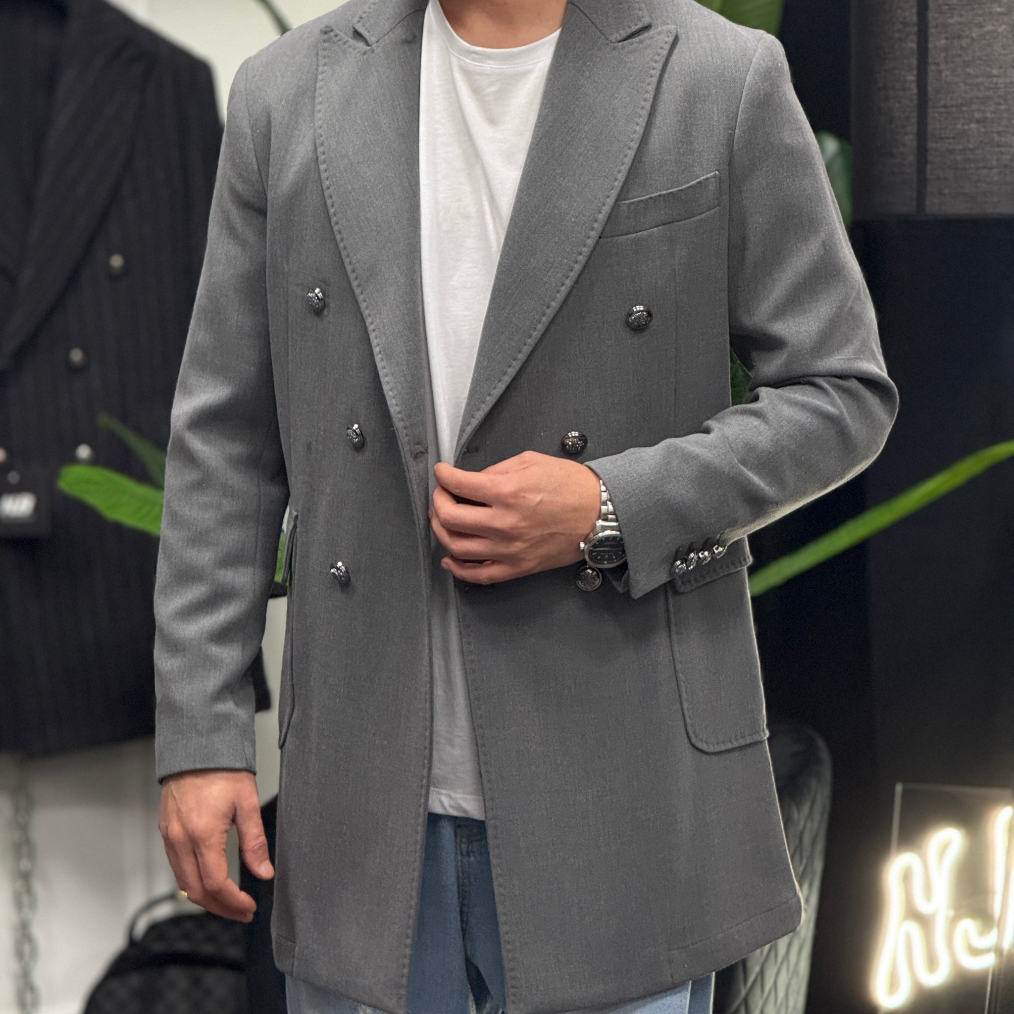 Cappotto gioiello grigio new job brand