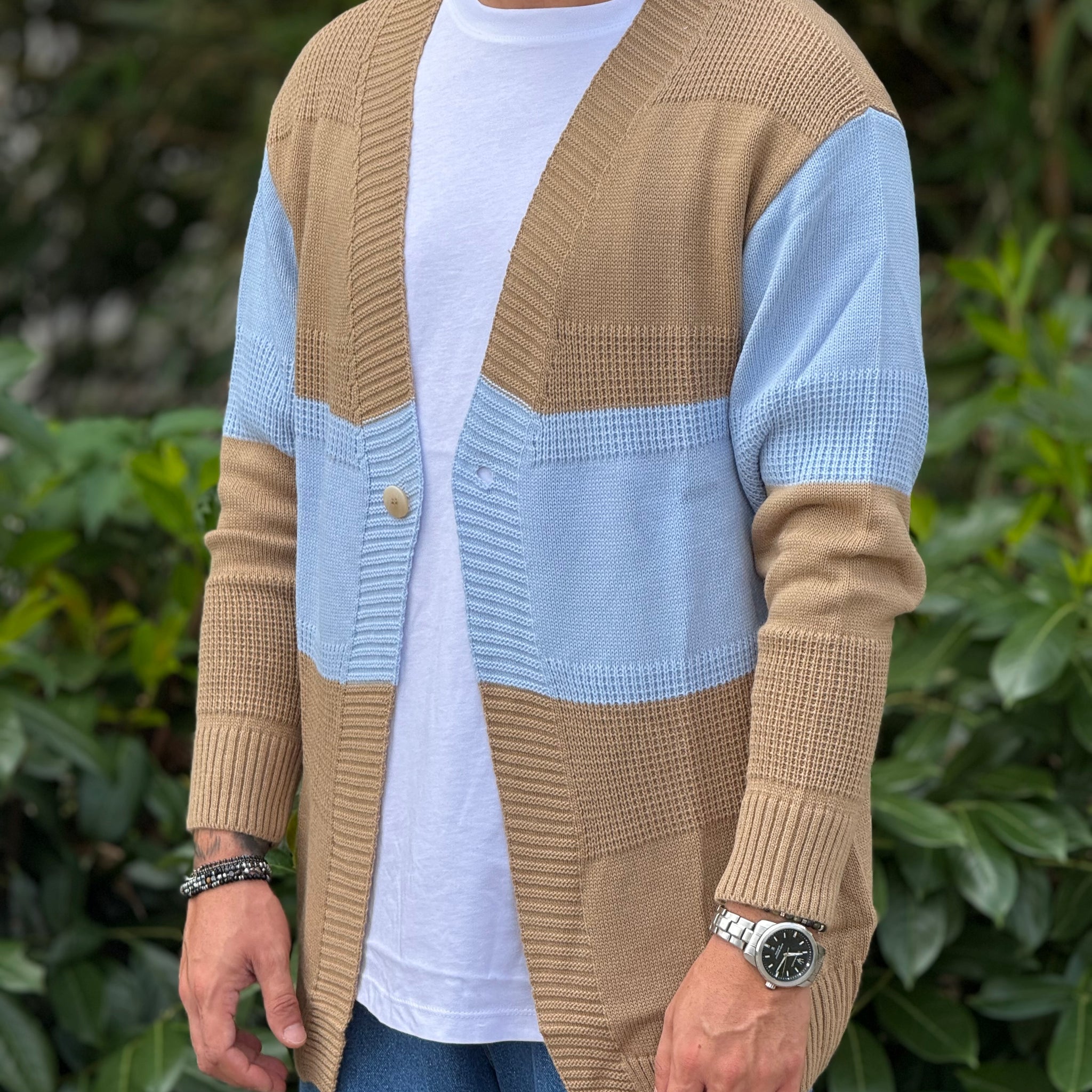 Cardigan b/color tabacco celeste New Job Brand