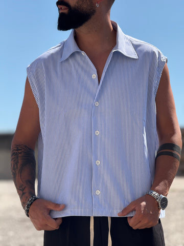 Camicia smanicata rigata over cropped new job brand