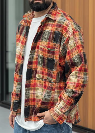 Camicia flanella  quadri camel  new job brand