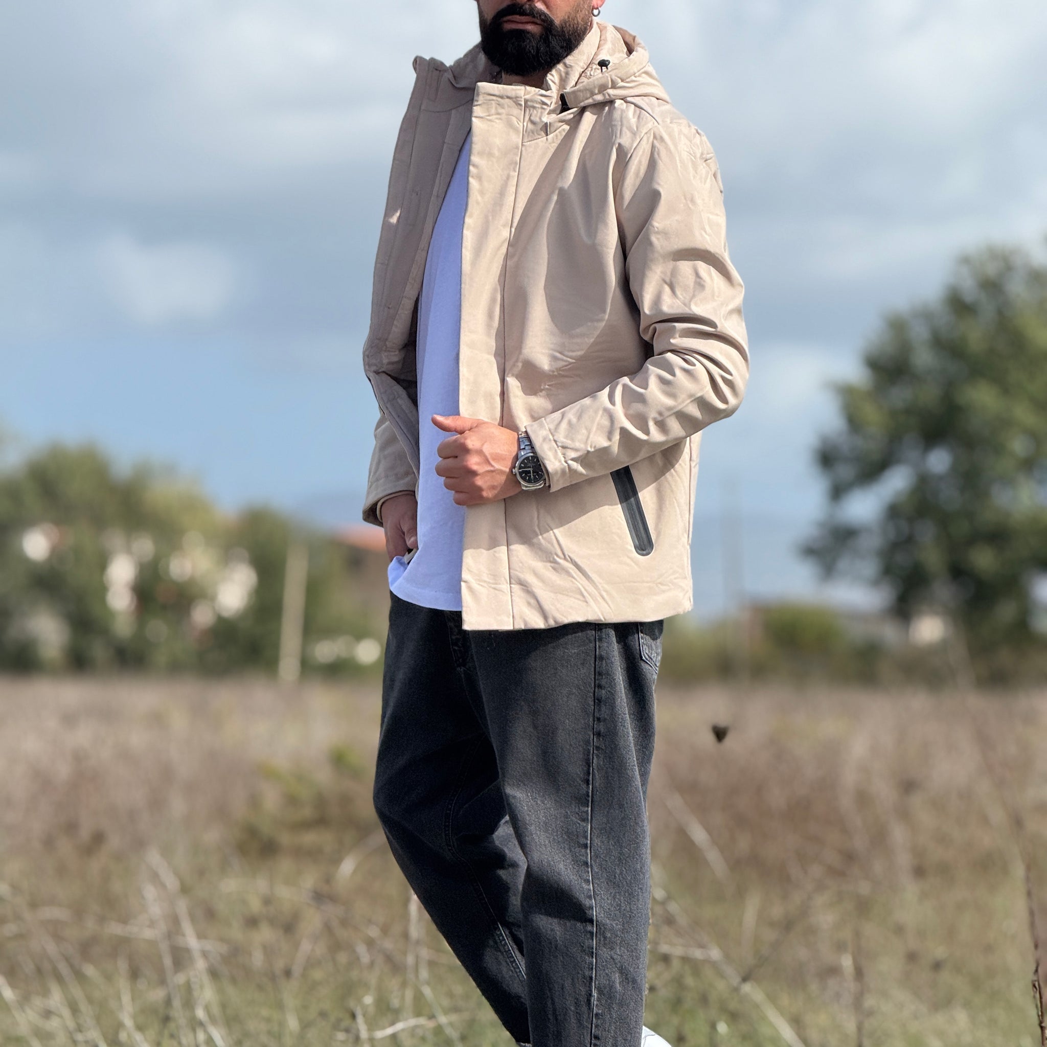 Giubbino tecnico avorio con cappuccio new job brand