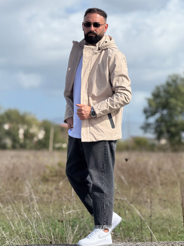 Giubbino tecnico avorio con cappuccio new job brand