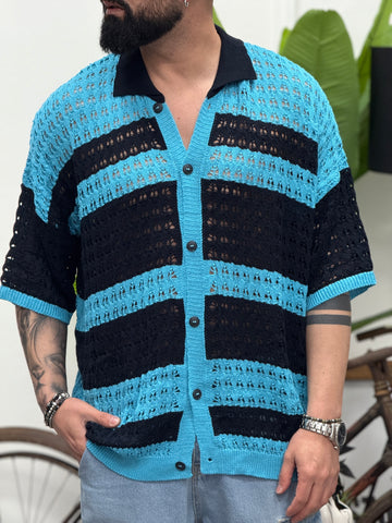 Cardigan forato cropped celeste/blu  New Job Brand
