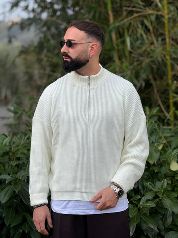 Pullover mezza zip bianco new job brand