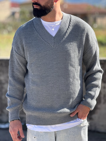 Pullover scollo V grigio new job brand