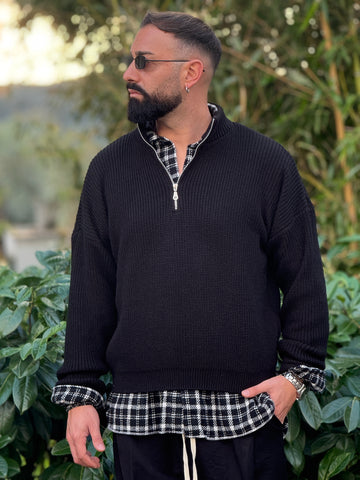 Pullover mezza zip nero new job brand